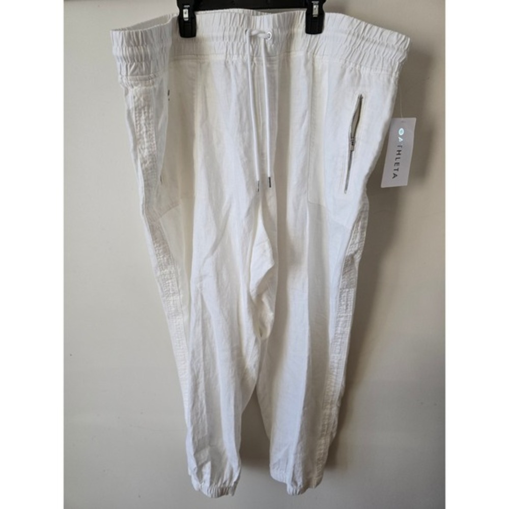 Athleta‎ Cabo Linen Jogger Pants White Lightweight Zip Pockets Size 26 - Picture 3 of 10